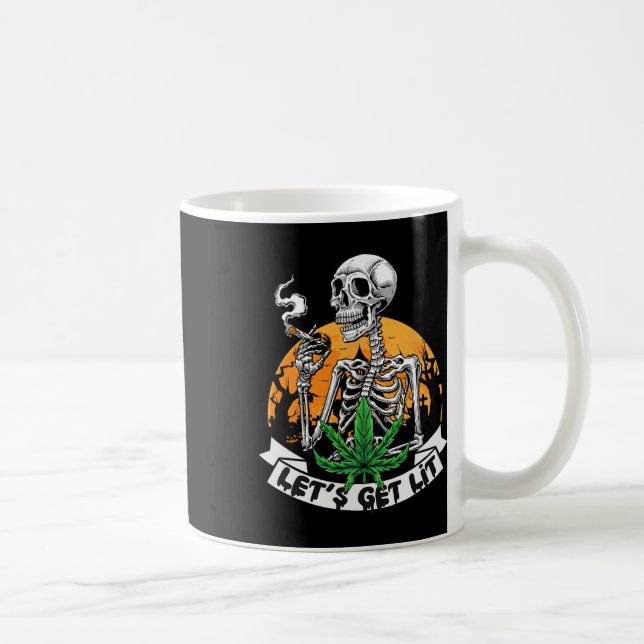 Caneca De Café Esqueleto Engraçado Fumando Maconha Vamos Ficar Bê (Direita)