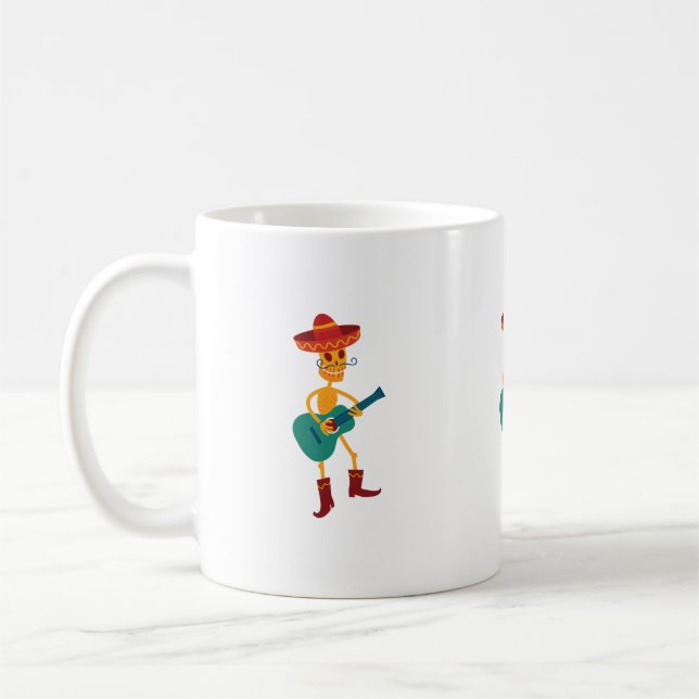 Caneca De Café Esqueleto Festivo Tocando Guitarra (Esquerda)