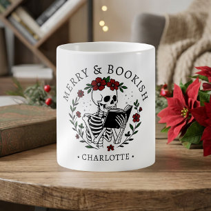 Caneca De Café Esqueleto Floral Alegre e Literário