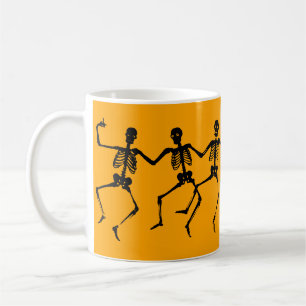 Caneca De Café Esqueleto Negro e Laranja do Dia das Bruxas