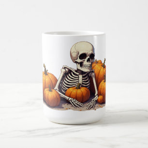 Caneca De Café Esqueleto Relaxando no Halloween do Campo de Abóbo