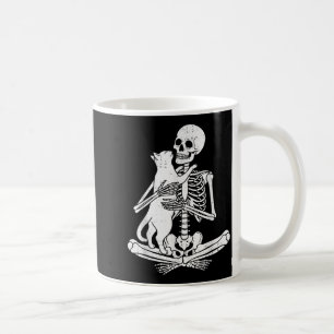 Caneca De Café Esqueleto Segurando Gato Divertido Soky Halloween 