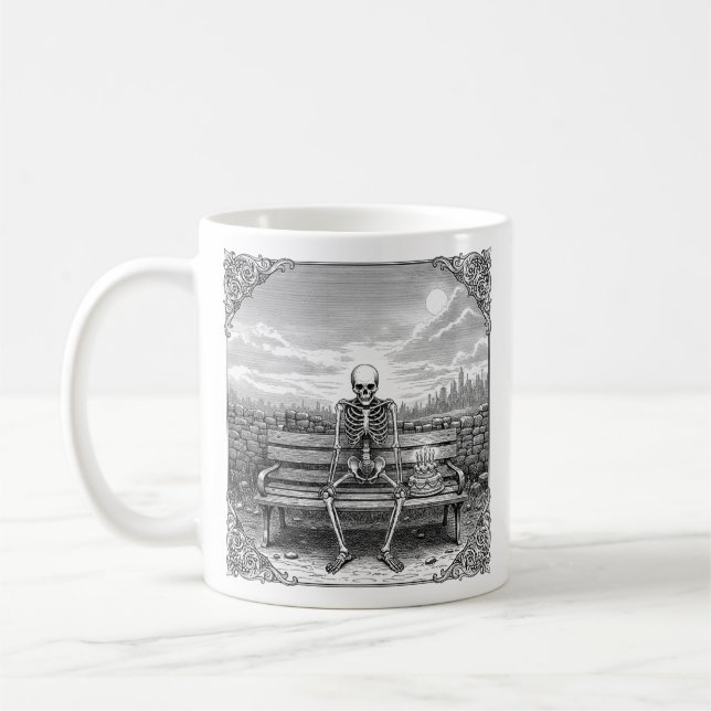 Caneca De Café Esqueleto Triste com Bolo de Aniversário Presente  (Esquerda)