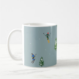 Caneca De Café Esqui Abrindo Natal Esquiando esquiadores azuis