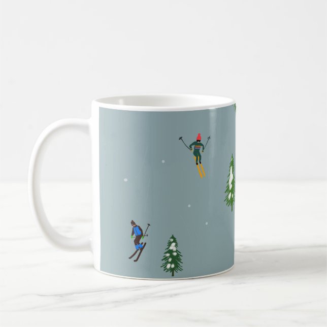 Caneca De Café Esqui Abrindo Natal Esquiando esquiadores azuis (Esquerda)