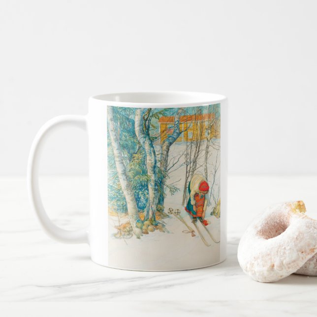 Caneca De Café Esqui de inverno de Carl Larsson (Com Donut)