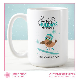 Caneca De Café Esqui Personalizado de Natal Pássaro