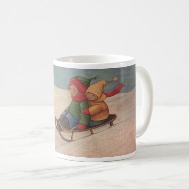 Caneca De Café Esquiada na Neve (Frente Esquerda)