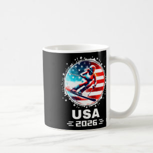 Caneca De Café Esquiadora Equipe Esqui EUA 2026 Esqui Bandeira Am