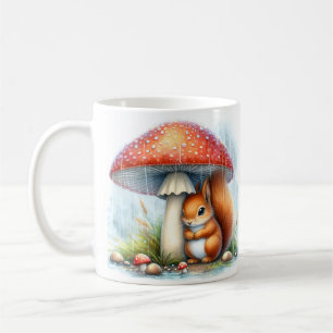 Caneca De Café Esquilo bonito sob guarda-chuva de cogumelo