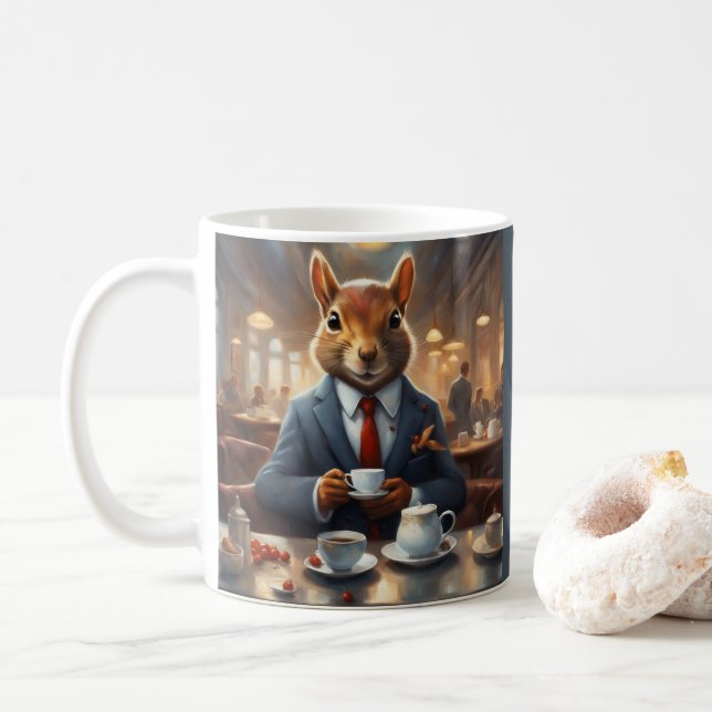 Caneca De Café Esquilo caprichoso em terno com café (Com Donut)