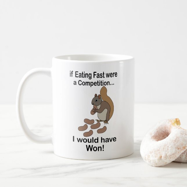 Caneca De Café Esquilo Comedor Rápido Citação Divertida (Com Donut)