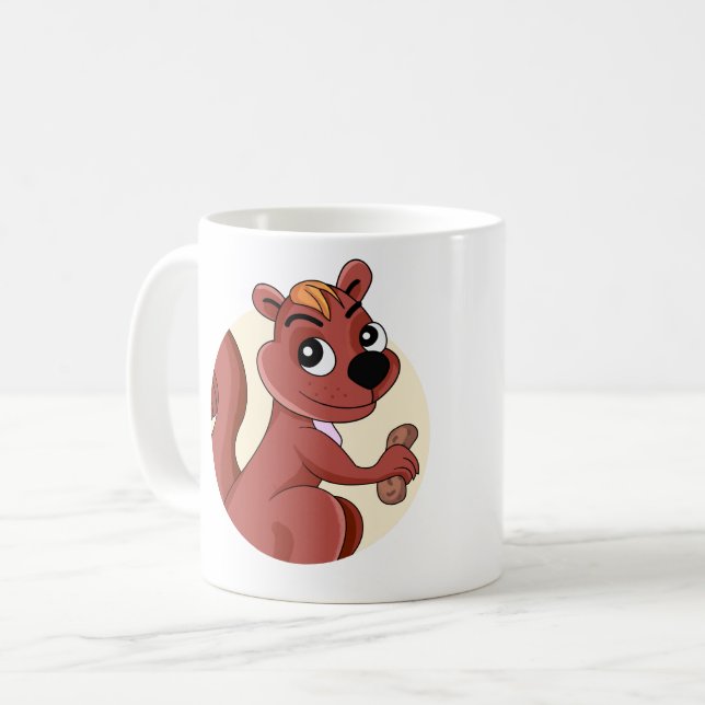 Caneca De Café Esquilo de desenho animado bonito com amendoim (Frente Esquerda)