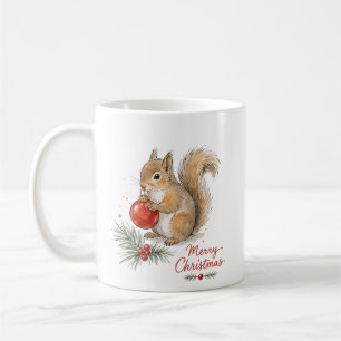 Caneca De Café Esquilo de Natal com Enfeite Vermelho