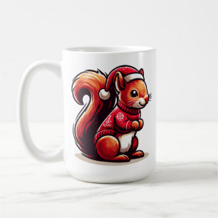 Caneca De Café Esquilo de Natal com Santa Hat, Esquilo de Natal