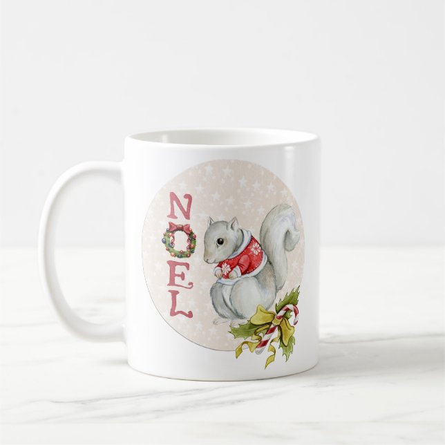 Caneca De Café Esquilo de Noel Festivo (Esquerda)