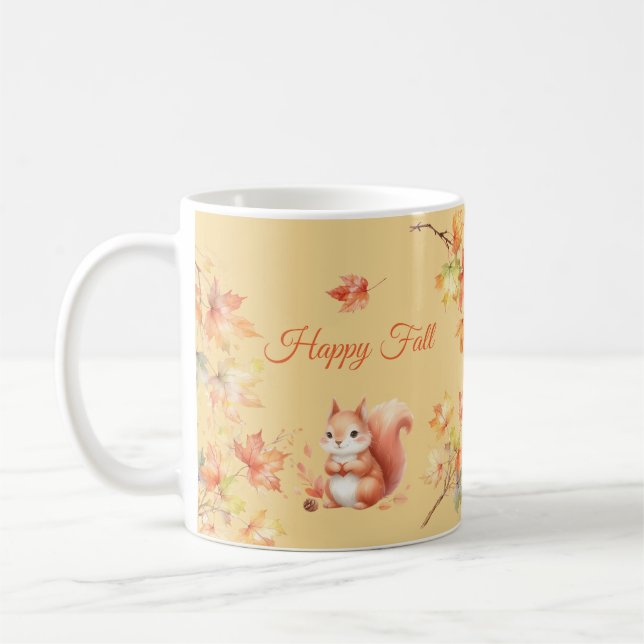 Caneca De Café Esquilo de Queda Feliz nas Folhas (Esquerda)