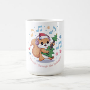Caneca De Café Esquilo Festivo tocando guitarra cercada de neve