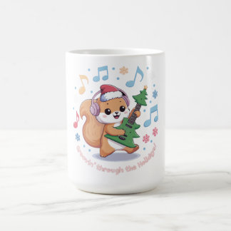 Caneca De Café Esquilo Festivo tocando guitarra cercada de neve