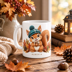 Caneca De Café Esquilo Fofo de Outono com Chapéu Xadrez – Falésia
