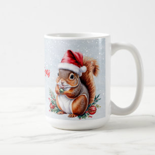 Caneca De Café esquilo gorducho Santa Chapéu Feliz Neve de Natal