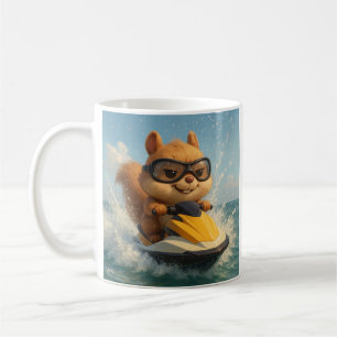 Caneca De Café Esquilo Legal de Jet Ski. Divertido Verão.