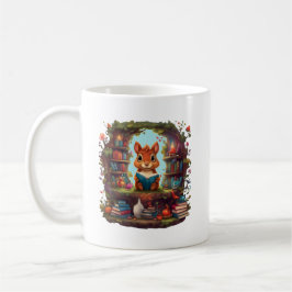 Caneca De Café Esquilo Lendo Em Uma Prateleira De Livros Antigos
