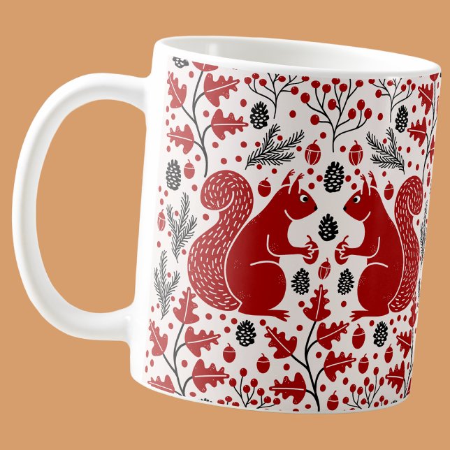 Caneca De Café Esquilos Vermelhos na Floresta (Red squirrel in the forest arts and crafts style coffee mug)