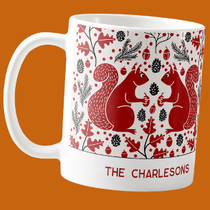 Caneca De Café Esquilos Vermelhos na Floresta Personalizado