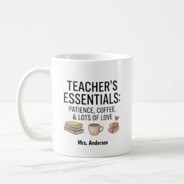 Caneca De Café Essenciais para Professores Paciência Café Amor Pe (Esquerda)