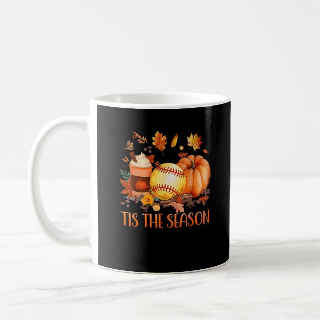 Caneca De Café Esta É A Estação Pumpkin Leaf Latte Fall Softball (Esquerda)