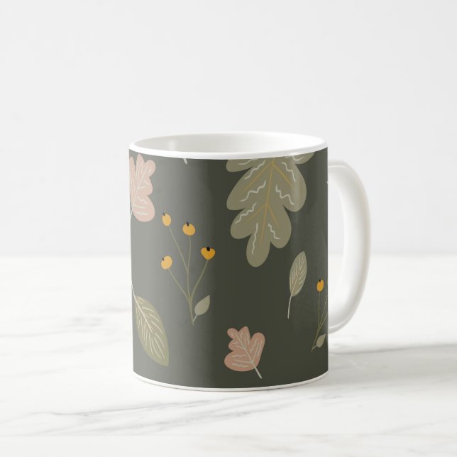 Caneca De Café Estação do outono com Folhas e Plantas (Frente Esquerda)