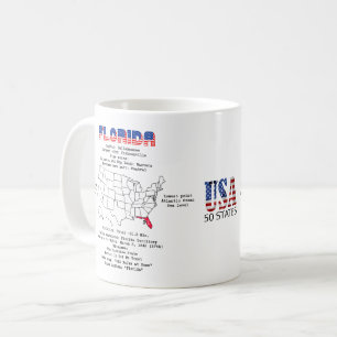 Caneca De Café Estado Americano da Flórida em um mapa e informaçõ
