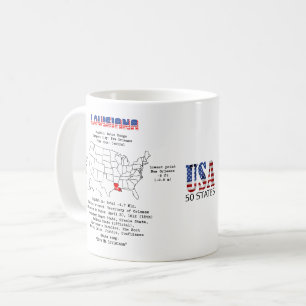 Caneca De Café Estado americano da Louisiana em um mapa e informa