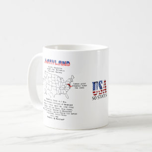 Caneca De Café Estado Americano de Maryland em um mapa e informaç