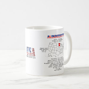 Caneca De Café Estado Americano de Minnesota num mapa e informaçõ