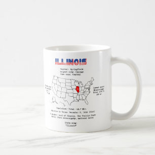 Caneca De Café Estado Americano do Illinois em um mapa e informaç