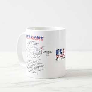 Caneca De Café Estado Americano Vermont em um mapa e informações