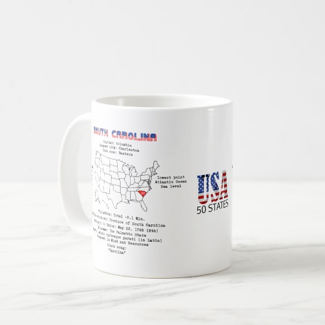 Caneca De Café Estado da Carolina do Sul em mapa e detalhes (Frente Esquerda)