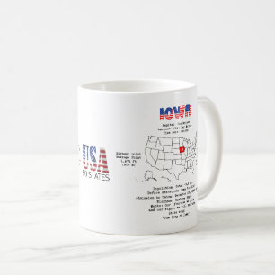 Caneca De Café Estado de Iowa americano em um mapa e informaçõe