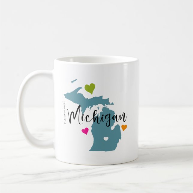 Caneca De Café Estado de Michigan com Corações (Esquerda)
