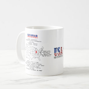 Caneca De Café Estado Indiana Americano em um mapa e informações 