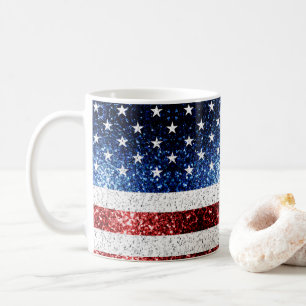 Caneca De Café Estados Unidos: bandeira azul-vermelho brilha