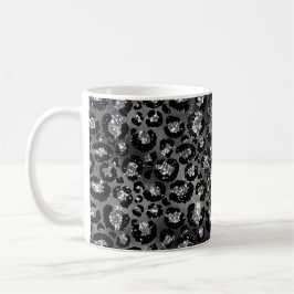Caneca De Café Estampa de Leopardo Preto Prata Cinza