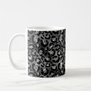 Caneca De Café Estampa de Leopardo Preto Prata Cinza