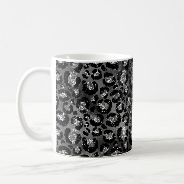Caneca De Café Estampa de Leopardo Preto Prata Cinza (Esquerda)