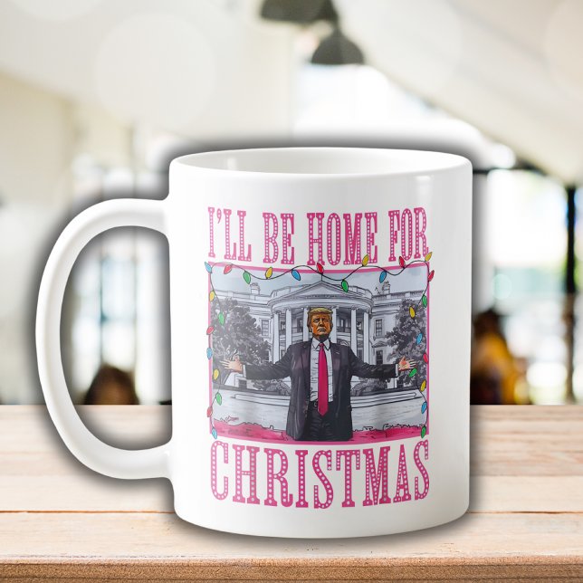 Caneca De Café Estarei Em Casa Para O Natal Engraçado Trump Santa (Criador carregado)