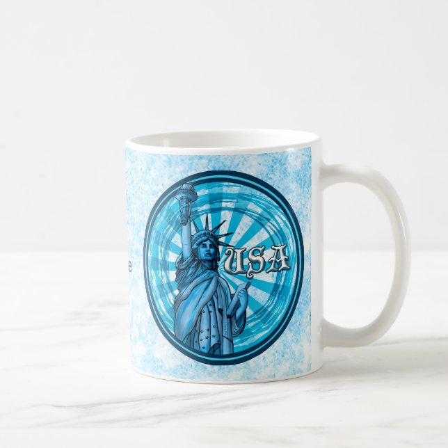 Caneca De Café Estátua Da Liberdade Azul EUA (Direita)