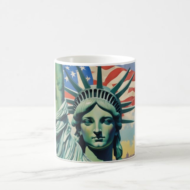 Caneca De Café Estátua da Liberdade e Bandeira Americana Art Nova (Centro)