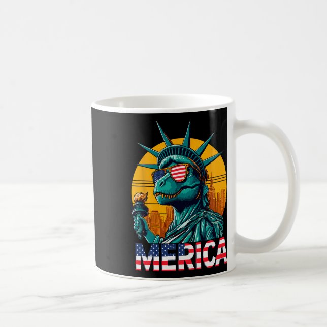 Caneca De Café Estátua Dino Da Liberdade 4 De Julho Trex Boys Ame (Direita)